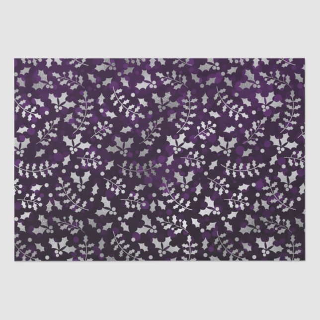 Papel De Seda Purple Bokee and Silver Foil Christmas Holly (Frente )