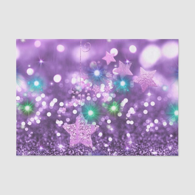 Papel De Seda Purple Bokeh Faux Glitter e Estrelas Brilhantes Co (Frente )
