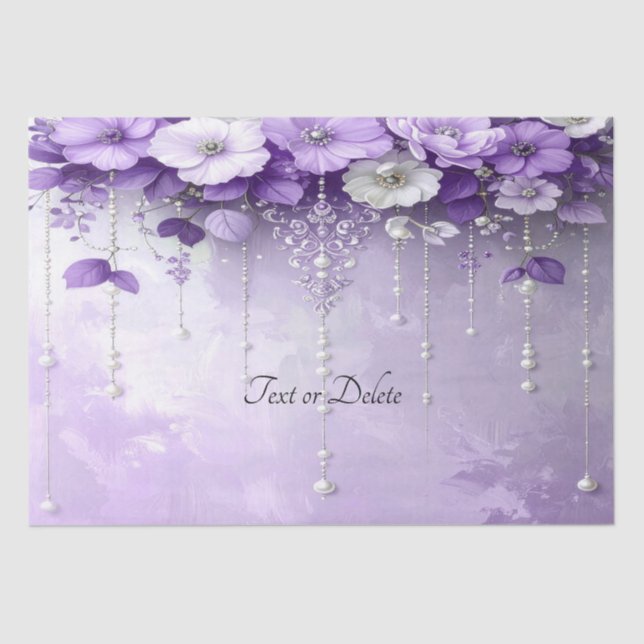 Papel De Seda Purple Flowers with Dangling Pearls Tissue Paper (Frente )