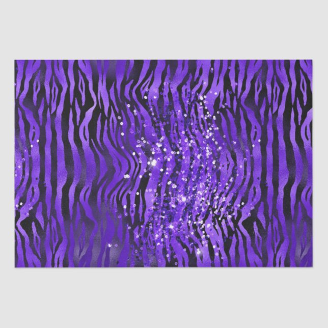 Papel De Seda Purple Glam Zebra Stripes Glitter Sparkle Design (Frente )