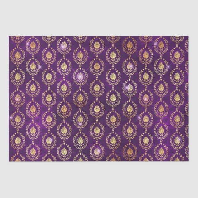Papel De Seda Purple & Gold Ornamental Sparkle Pattern (Frente )