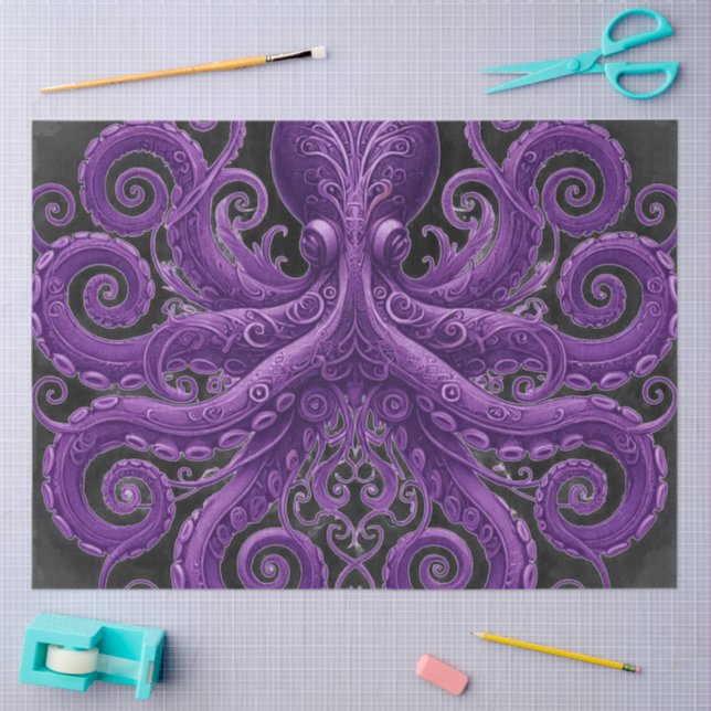 Papel De Seda Purple Octopus Victorian Steampunk Kraken  (Arte )