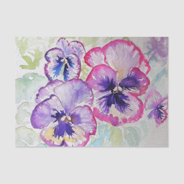 Papel De Seda Purple Pansy floral Watercolor Aniversário (Frente )