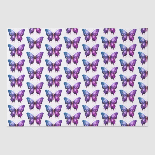 Papel De Seda Púrpura e Blue Butterfly White Patterno Halloween (Frente )