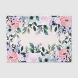 Papel De Seda Púrpura Rosa e Aquarela Floral Verde