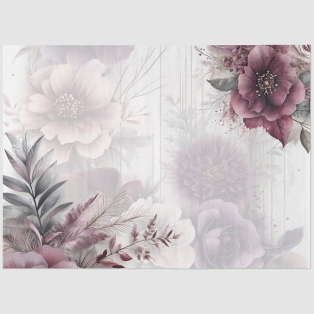 Papel De Seda Púrpura, rosa e floral marrom elegantes (Frente )