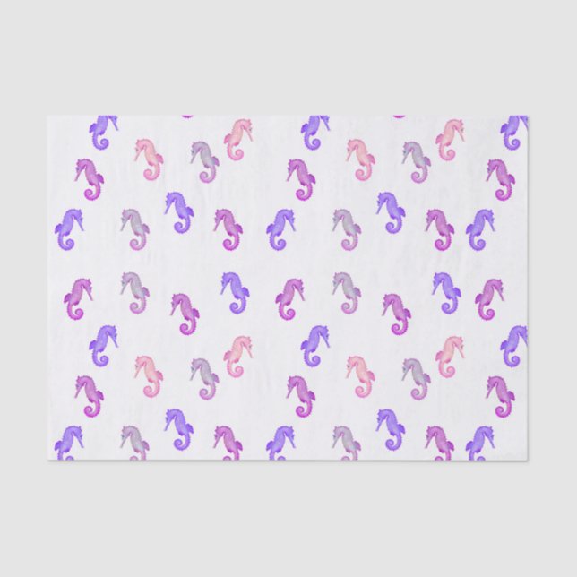 Papel De Seda Púrpura rosa e Lilac-Tiny Seacavalo Padrão (Frente )