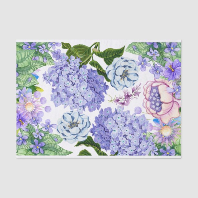 Papel De Seda Púrpura, Rosa, Flores De Jardim Azul (Frente )