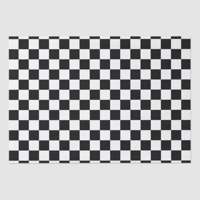 Papel De Seda Quadrados Checkered preto e branco (Frente )
