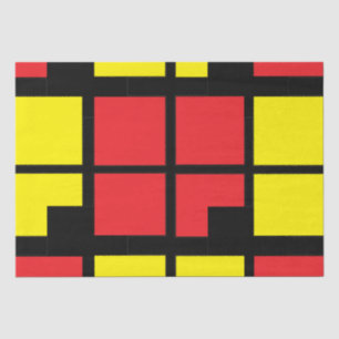 Papel De Seda Quadrados Geométricos Vermelho Preto Amarelo