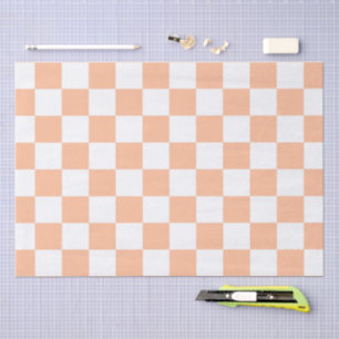 Papel De Seda Quadrados xadrez laranja pêssego branco geométrico
