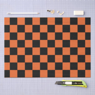 Papel De Seda Quadrados xadrez Preto e laranja geométrico retrô