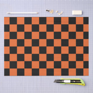 Papel De Seda Quadrados xadrez Preto e laranja geométrico retrô