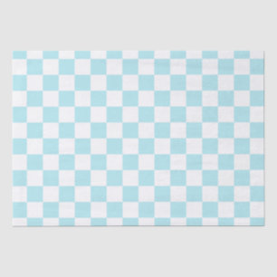 Papel De Seda Quadro de Verificação Branco e Azul Elegante