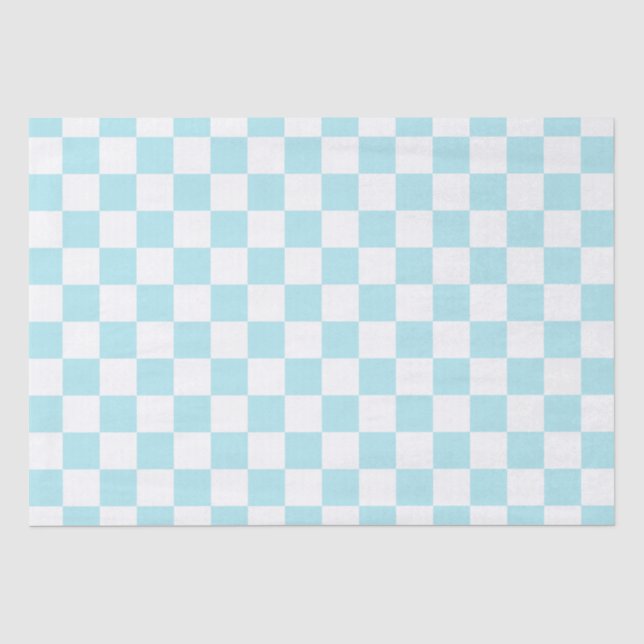 Papel De Seda Quadro de Verificação Branco e Azul Elegante (Frente )
