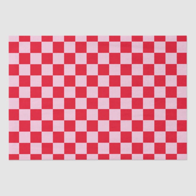 Papel De Seda Quadro de Verificação Elegante Vermelho e Rosa (Frente )