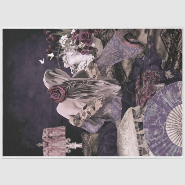 Papel De Seda Quarto Boho Retrato Mulher Gatinho Floral (Frente )