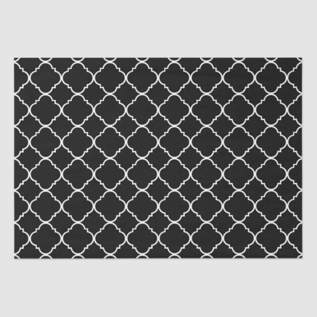 Papel De Seda Quatrefoil preto e branco (Frente )