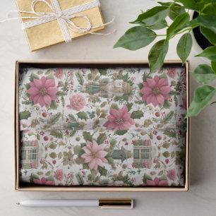 Papel De Seda Quebra-Nozes Verde com Florais de Férias
