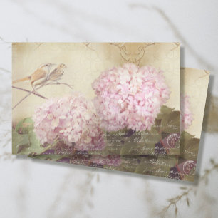 Papel De Seda Queda Floral Cor-de-Rosa Hidrangea Pássaro Desacop