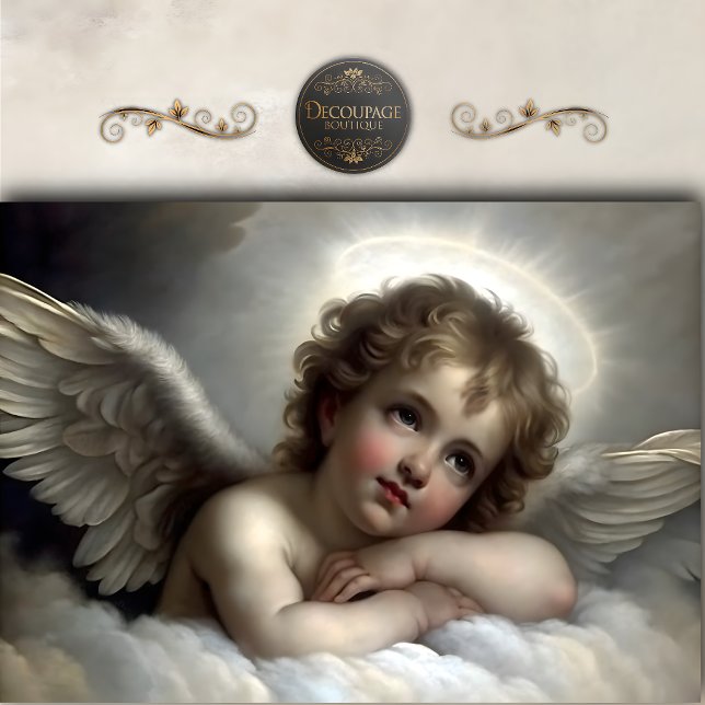 Papel De Seda Querubim em Repouso Anjo Nuvem Macia Decoupage (Resting Cherub Angel Soft Cloud Decoupage Tissue Paper)