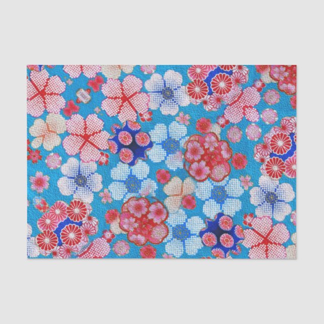 Papel De Seda Quirimen Floral em Cascata Azul (Frente )