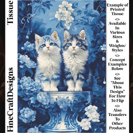 Papel De Seda Quirky Blue & White Kittens, Floral CP7 Decoupage