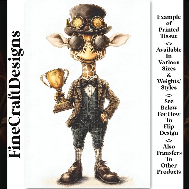 Papel De Seda Quirky Steampunk Giraffe, Trophy Cup AT9 Decoupage (Criador carregado)