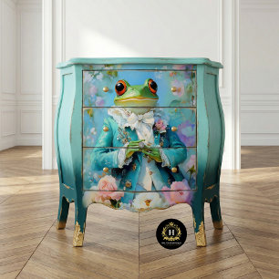 Papel De Seda Rã Majestosa Traje Floral Azul Casamento Decoupage