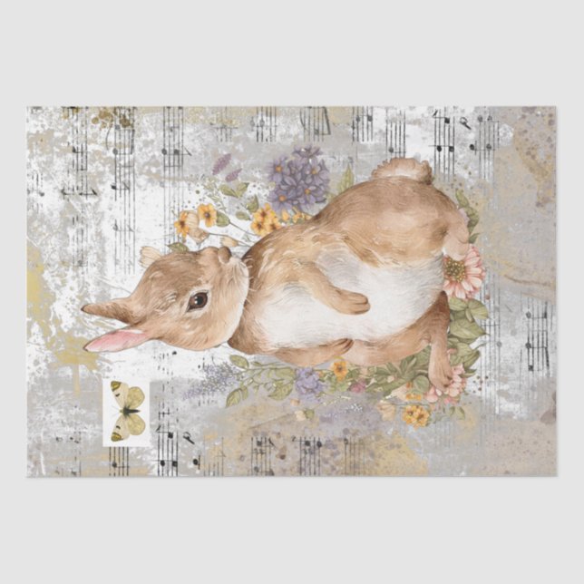 Papel De Seda Rabbit Flor Borboleta Música Dourada Ideia de Diss (Frente )