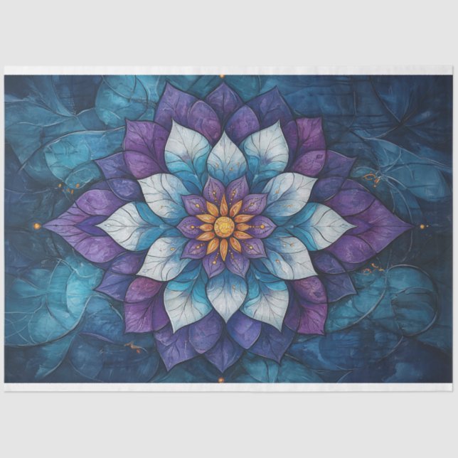 Papel De Seda Rabisco de Mandala, azul e roxo, (Frente )