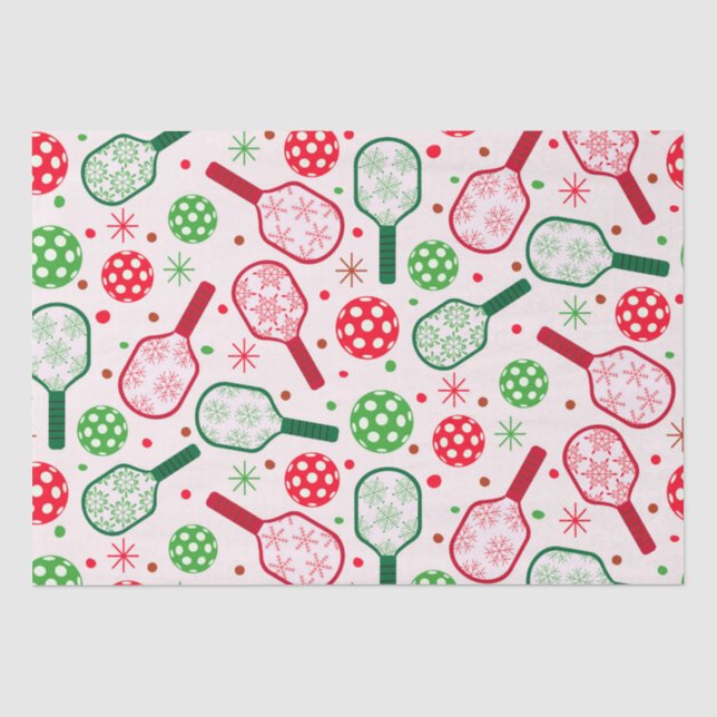 Papel De Seda Racetes de Pickleball Vermelhas e Verdes de Natal  (Frente )