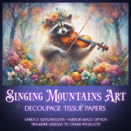 Papel De Seda Racoon Violinista Caprichoso Decoupage de Flores S