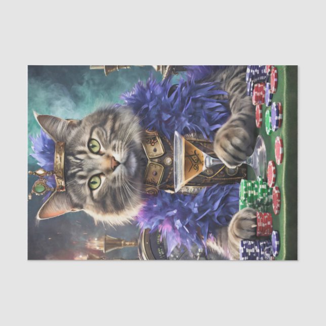 Papel De Seda Rainha da Mesa, Gato jogando cartas (Frente )
