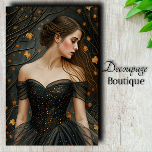 Papel De Seda Rainha do Outono Veste Preta Decoupage Elegante