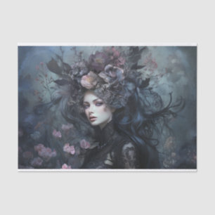 Papel De Seda Rainha Gótica Mulher Bonita com Decoupage de Flor