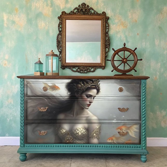 Papel De Seda Rainha Sereia do Mar Dourado Decoupagem (Golden Sea Queen Mermaid Decoupage Tissue Paper)