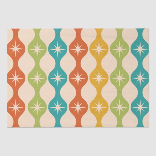Papel De Seda Raios de estrelas retrô de meados do século em pad (Frente )