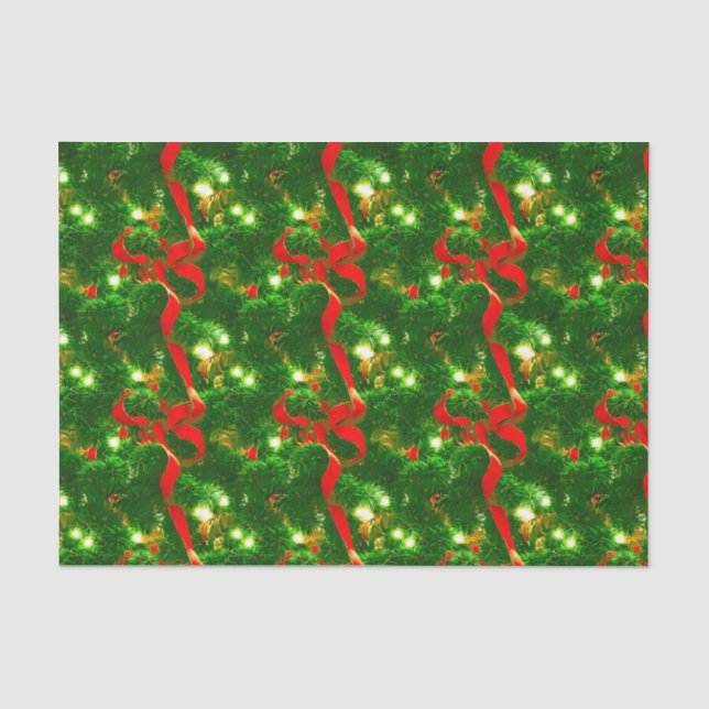 Papel De Seda Ramais de Árvore Natal e Fitas Vermelhas (Frente )