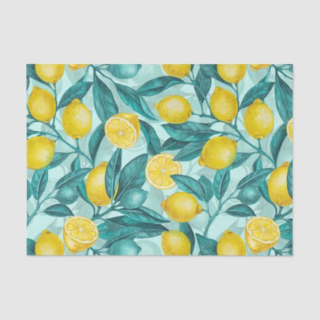 Papel De Seda Ramais de limão em azul e amarelo (Frente )