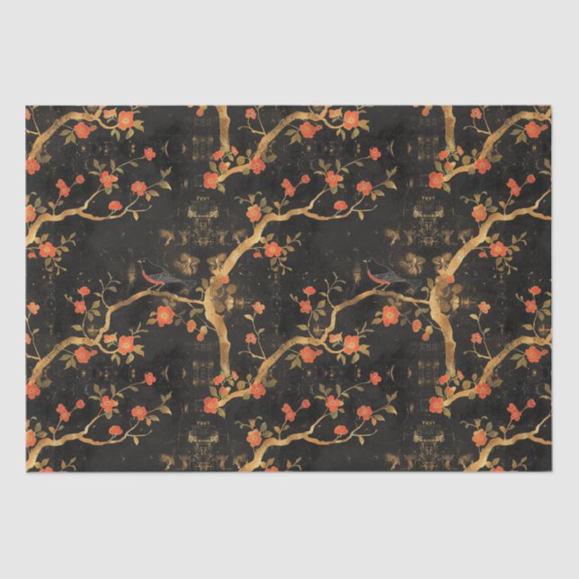 Papel De Seda Ramais e flores de Ouro inspirados no Japão (Frente )