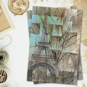 Papel De Seda ramal francês de árvore do outono em Paris torre e