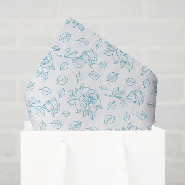 Papel De Seda Rambling Rose Robin's Egg Azul Mão Desenhada (Sacola de presentes)