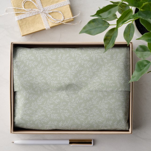 Papel De Seda Raminhos da Floresta Neutro - Oliva Suave (Presente)