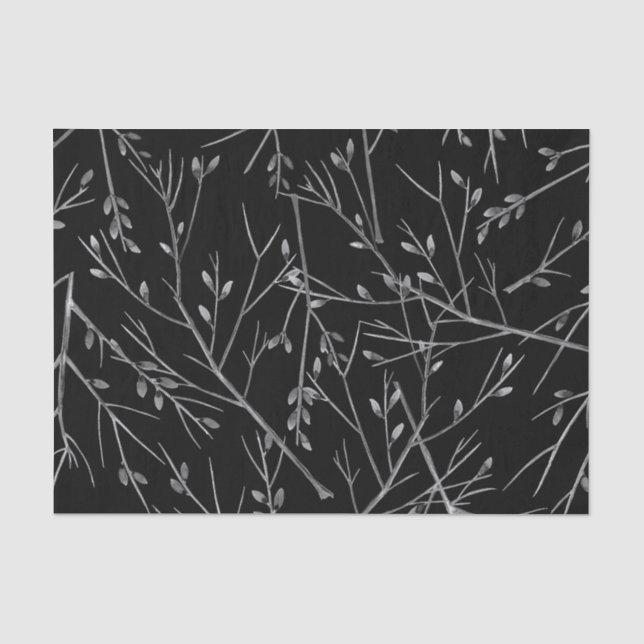 Papel De Seda Raminhos de Prata em Preto (Frente )