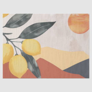 Papel De Seda Ramo de Limão Boho com Sol Minimalista Abstrato
