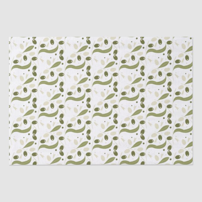 Papel De Seda Ramo de Oliveira e Folhas Padrão Sem Costura (Frente )