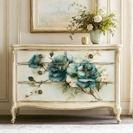 Papel De Seda Ramo de Peônia Botânica Azul Turquesa Decoupage