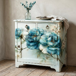 Papel De Seda Ramo de Peônia Botânica Azul Turquesa Decoupage