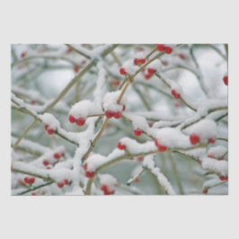 Papel De Seda Ramos de Inverno com Bagas Vermelhas e Neve